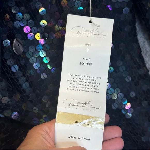 Diane Gilman 100%‎ silk sequins jacket L NWT - Picture 9 of 16